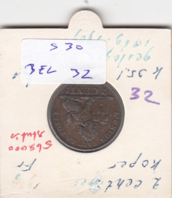 S30-BEL-0032 Belgium 2 Centimes VF 1909 KM35.1   Waals