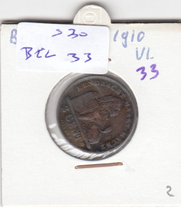 S30-BEL-0033 Belgium 2 Centimes VF 1910 KM65   Vlaams
