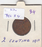 S30-BEL-0034 Belgium 2 Centimes VF 1911 KM65   Vlaams