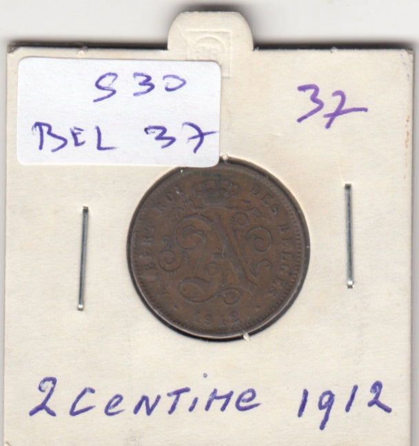 S30-BEL-0037 Belgium 2 Centimes VF 1912 KM64   Waals