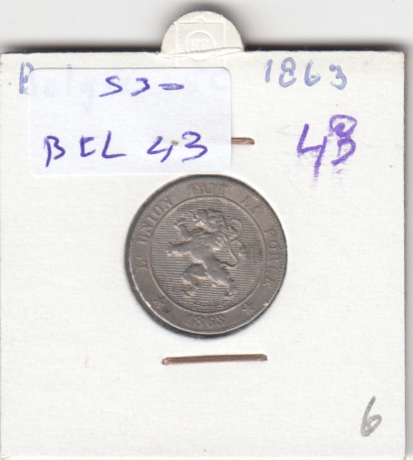 S30-BEL-0043 Belgium 5 Centimes VF 1863 KM21   Waals
