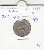 S30-BEL-0044 Belgium 5 Centimes VF+ 1894 KM41   Vlaams