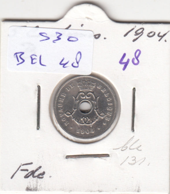 S30-BEL-0048 Belgium 5 Centimes VF/XF 1904 KM54   Waals