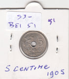 S30-BEL-0051 Belgium 5 Centimes VF/XF 1905 KM55   Vlaams
