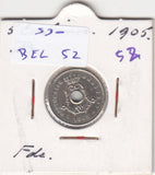 S30-BEL-0052 Belgium 5 Centimes VF/XF 1905 KM55   Vlaams