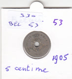 S30-BEL-0053 Belgium 5 Centimes FI/VF 1905 KM55   Vlaams