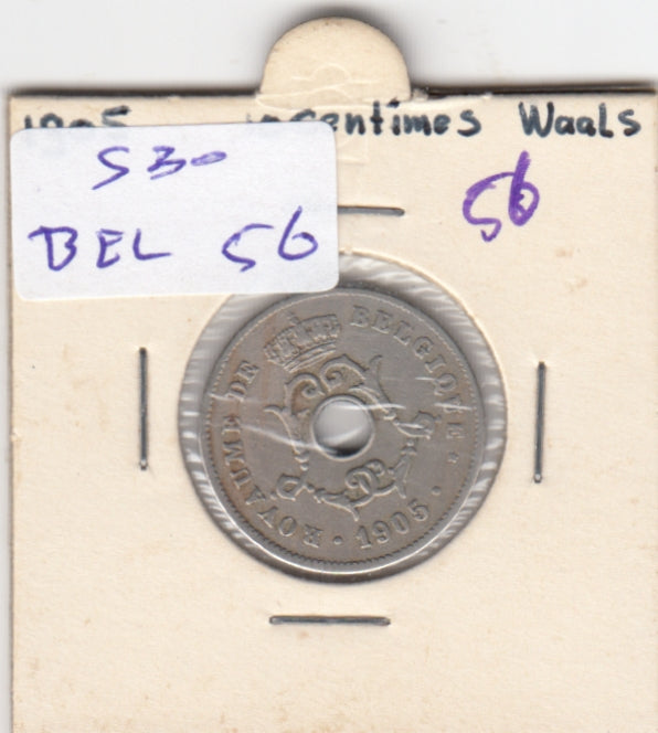 S30-BEL-0056 Belgium 5 Centimes VF 1905 KM54   Waals