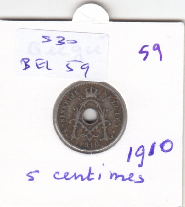 S30-BEL-0059 Belgium 5 Centimes VF 1910 KM67   Vlaams