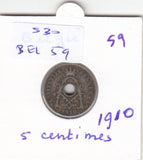 S30-BEL-0059 Belgium 5 Centimes VF 1910 KM67   Vlaams