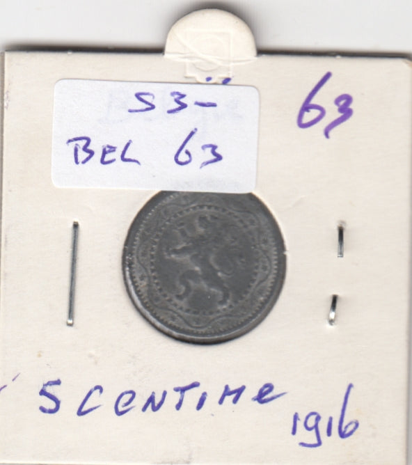 S30-BEL-0063 Belgium 5 Centimes FI/VF 1916 KM80   Belqique-Belgie