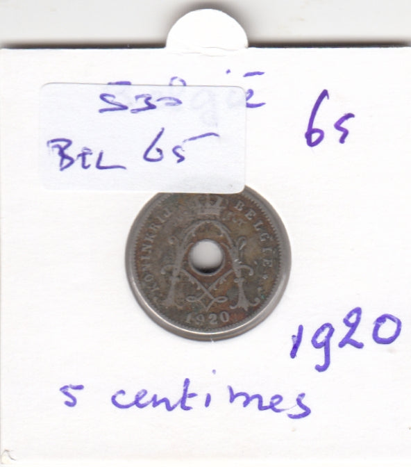 S30-BEL-0065 Belgium 5 Centimes FI 1920 KM67   Vlaams