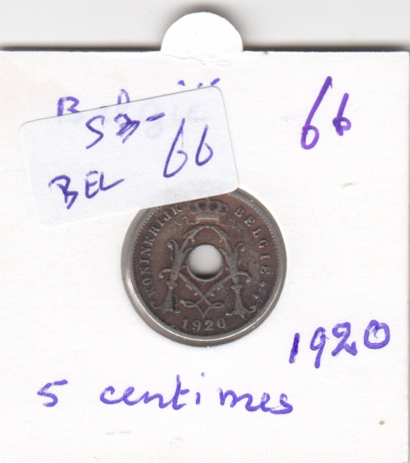 S30-BEL-0066 Belgium 5 Centimes FI 1920 KM67   Vlaams