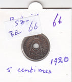 S30-BEL-0066 Belgium 5 Centimes FI 1920 KM67   Vlaams