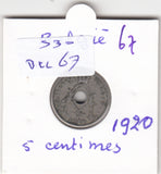 S30-BEL-0067 Belgium 5 Centimes FI 1920 KM67   Vlaams