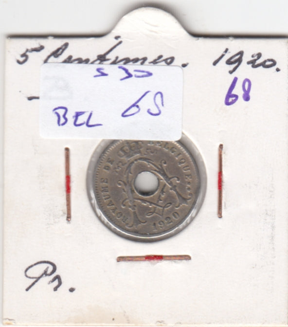 S30-BEL-0068 Belgium 5 Centimes VF 1920 KM66   Waals