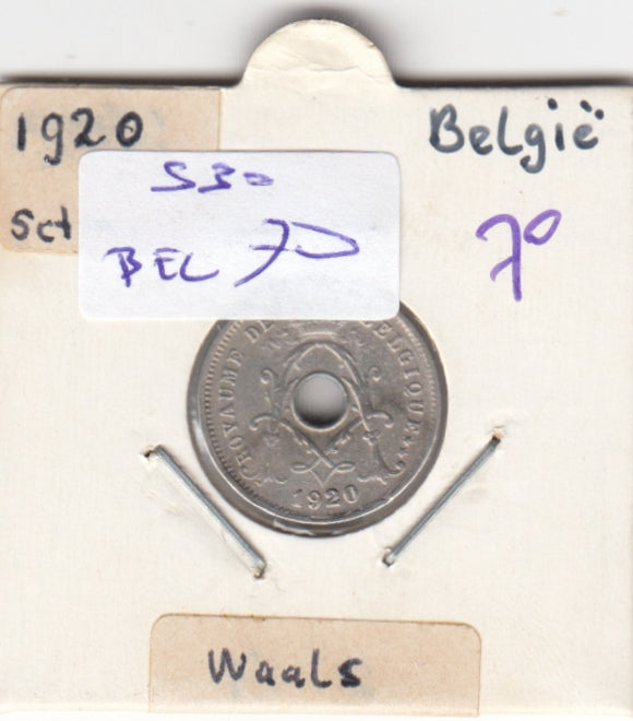 S30-BEL-0070 Belgium 5 Centimes VF 1920 KM66   Waals