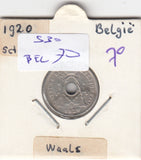 S30-BEL-0070 Belgium 5 Centimes VF 1920 KM66   Waals