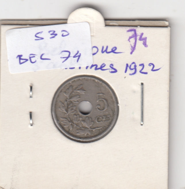 S30-BEL-0074 Belgium 5 Centimes VF 1922 KM66   Waals