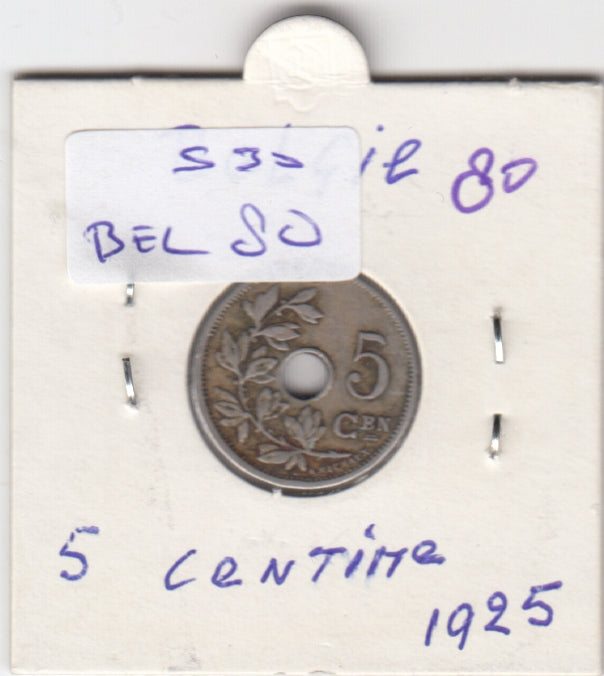S30-BEL-0080 Belgium 5 Centimes VF 1925 KM67   Vlaams