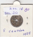 S30-BEL-0080 Belgium 5 Centimes VF 1925 KM67   Vlaams
