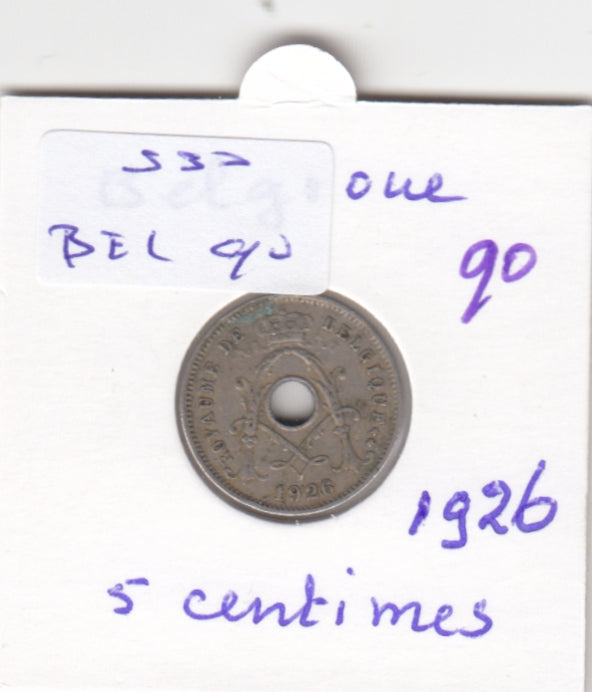 S30-BEL-0090 Belgium 5 Centimes VF 1926 KM66   Waals