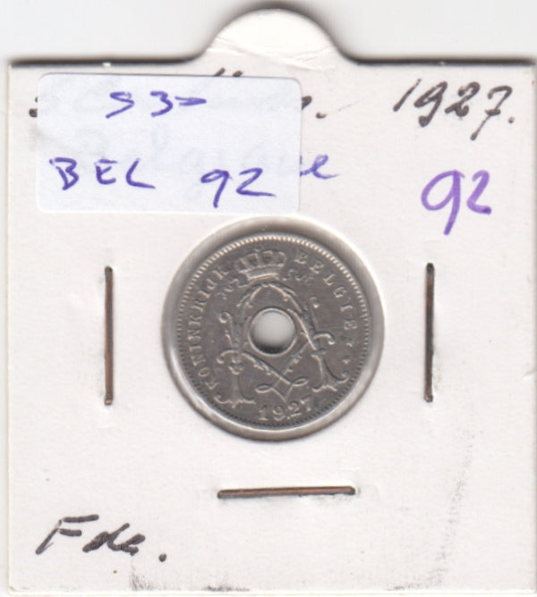 S30-BEL-0092 Belgium 5 Centimes VF 1927 KM66   Waals