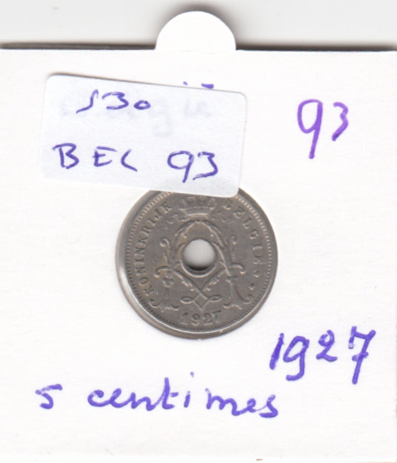 S30-BEL-0093 Belgium 5 Centimes VF 1927 KM66   Waals