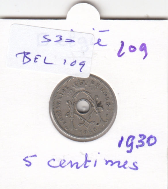 S30-BEL-0109 Belgium 5 Centimes VF 1930 KM67   Vlaams