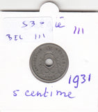 S30-BEL-0111 Belgium 5 Centimes VF 1931 KM94   Vlaams