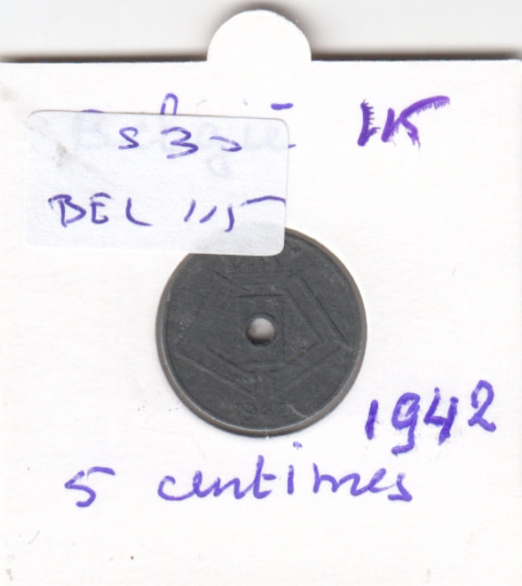 S30-BEL-0115 Belgium 5 Centimes FI 1941 KM123   Belqique-Belgie