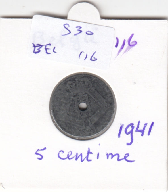 S30-BEL-0116 Belgium 5 Centimes FI 1942 KM123   Belqique-Belgie