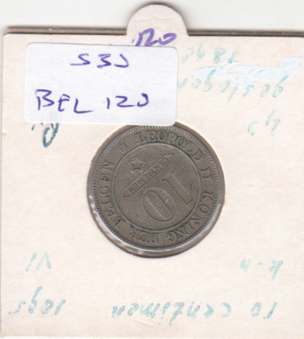 S30-BEL-0120 Belgium 10 Centimes VF 1895 KM43   Vlaams
