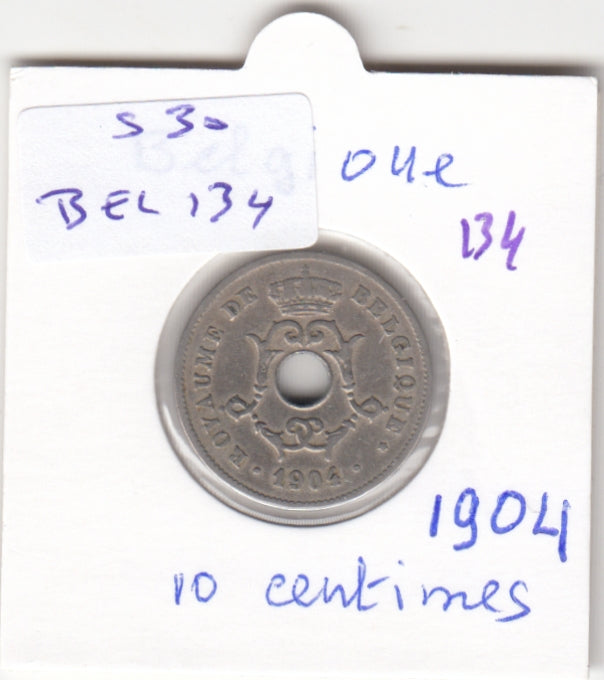 S30-BEL-0134 Belgium 10 Centimes FI/VF 1904 KM52   Waals