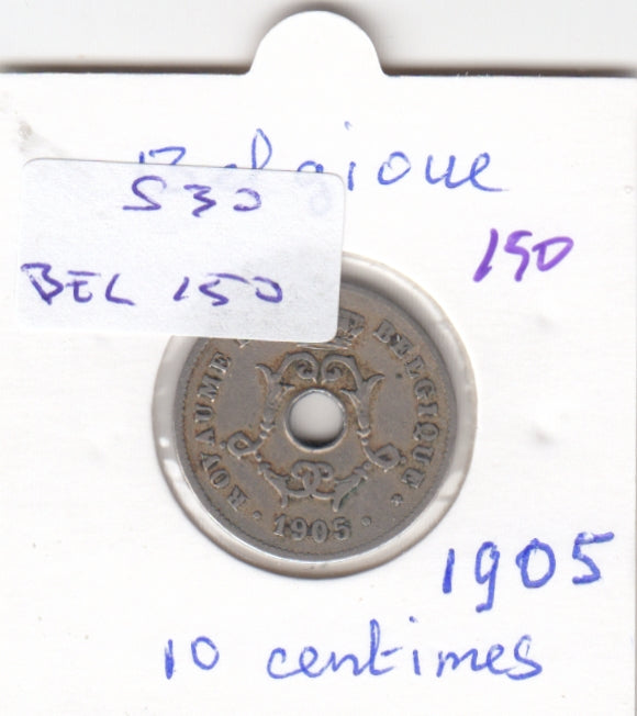 S30-BEL-0150 Belgium 10 Centimes VF 1905 KM52   Waals