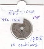 S30-BEL-0150 Belgium 10 Centimes VF 1905 KM52   Waals