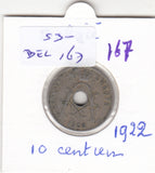 S30-BEL-0167 Belgium 10 Centimes FI/VF 1922 KM86   Vlaams