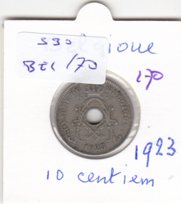 S30-BEL-0170 Belgium 10 Centimes FI/VF 1923 KM85   Waals