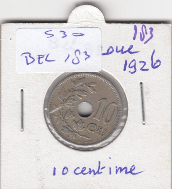 S30-BEL-0183 Belgium 10 Centimes FI/VF 1926 KM86   Vlaams