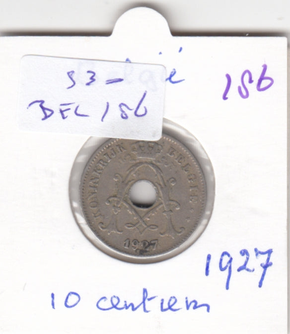 S30-BEL-0186 Belgium 10 Centimes FI/VF 1927 KM86   Vlaams