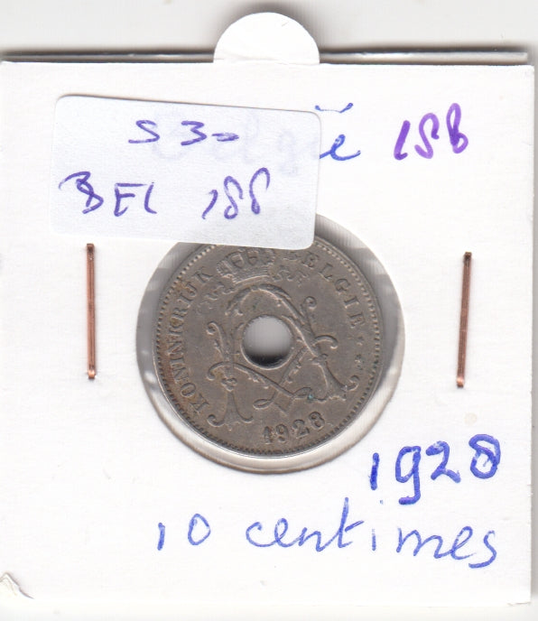 S30-BEL-0188 Belgium 10 Centimes FI/VF 1928 KM86   Vlaams