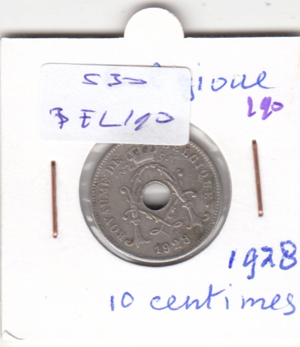 S30-BEL-0190 Belgium 10 Centimes FI/VF 1928 KM85   Waals