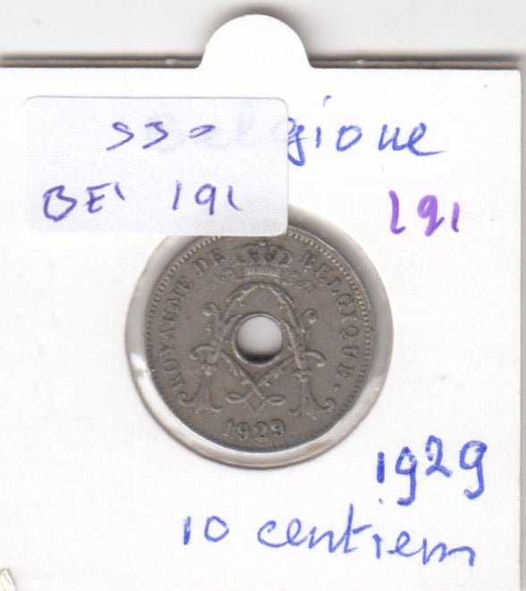 S30-BEL-0191 Belgium 10 Centimes FI/VF 1929 KM85   Waals