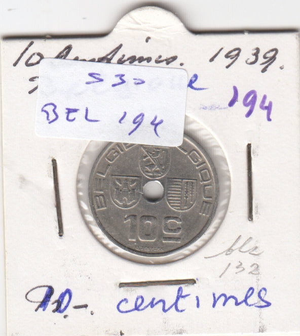 S30-BEL-0194 Belgium 10 Centimes VF 1939 KM113   Belgie-Belqique