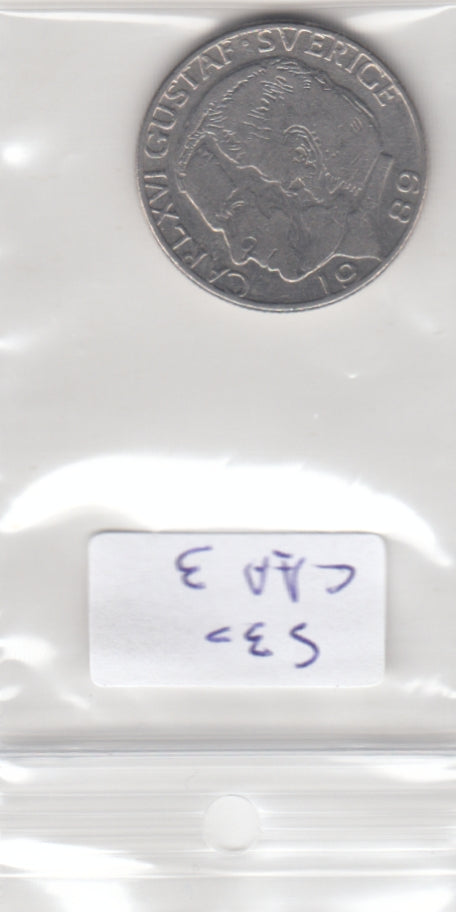 Sweden 1 Krona VF+ 1989 KM#852a Eskilstuna Carl XVI Gustaf