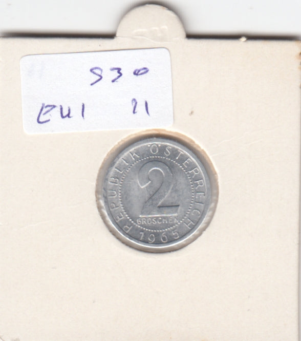 S30-EU1-0011 Austria 2 Groschen UNC 1965 KM2876