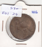 United Kingdom 1 penny VF 1916 KM810