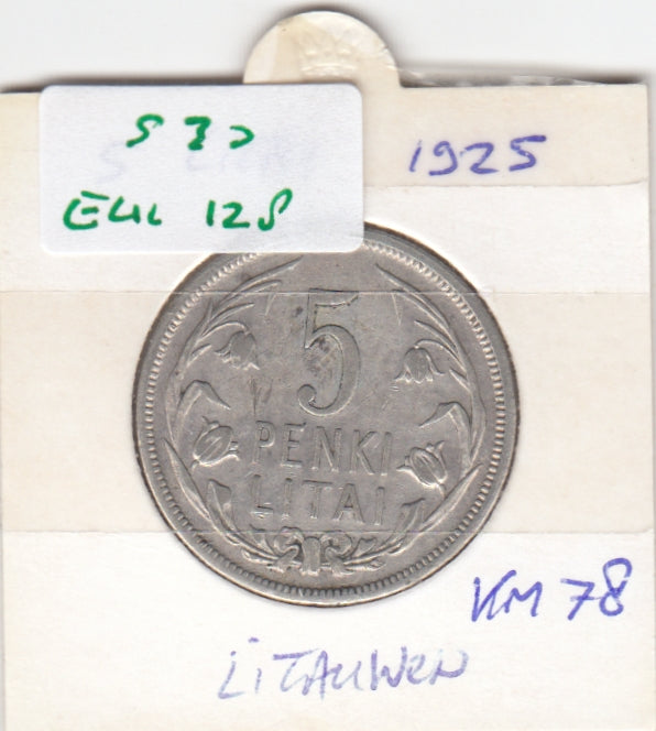 S30-EU1-0128 Lithuania 5 Litai VF 1925 KM78   Zilver