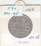 S30-EU1-0128 Lithuania 5 Litai VF 1925 KM78   Zilver