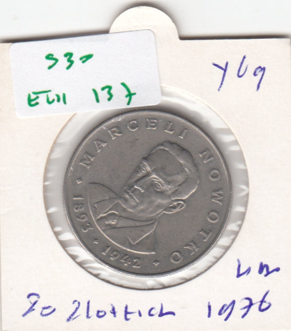 S30-EU1-0137 Poland 20 Zlotys VF+ 1976 Y69   Marceli Nowotko