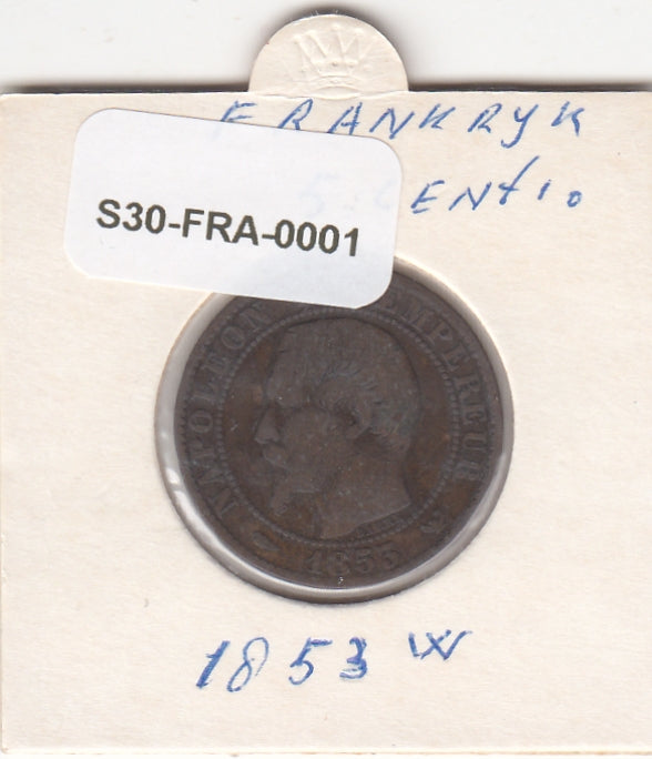 S30-FRA-0001 Frankrijk 5 Centimes FI/ZF 1853 KM777 W